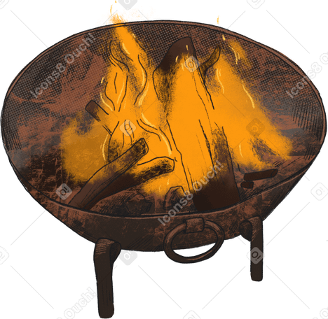 metal vat with burning firewood PNG, SVG