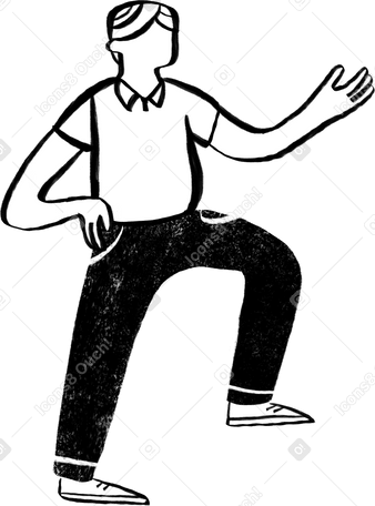 black and white man standing with his leg bent and his arm up PNG, SVG