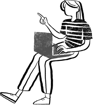 black and white woman sitting with laptop PNG, SVG