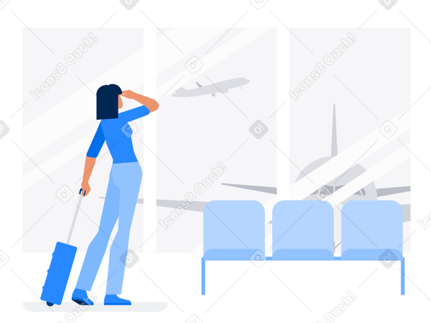 Путешественник с багажом в аэропорту в PNG, SVG