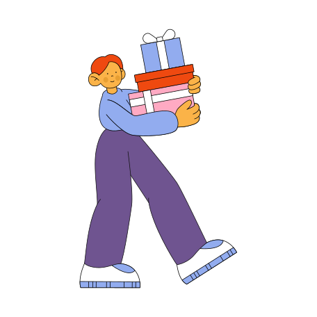 Иллюстрация Мужчина несет стопку подарков в PNG и SVG