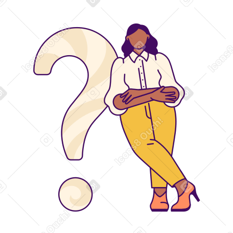 Woman leaning on a question mark PNG, SVG