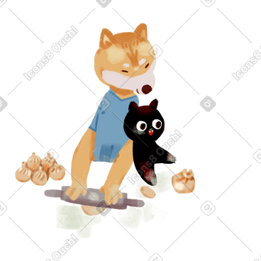 猫和狗一起做饭 PNG, SVG