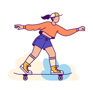 Woman riding a skateboard animated illustration in GIF, Lottie (JSON), AE