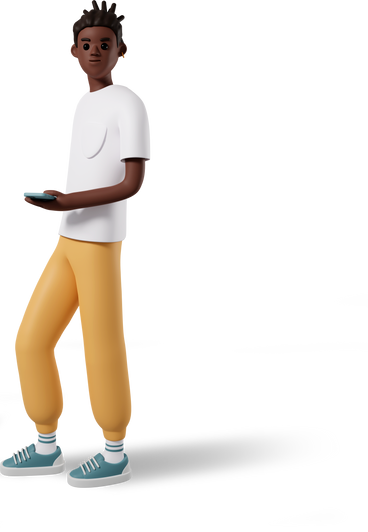 side view of young man standing with phone in hand PNG, SVG