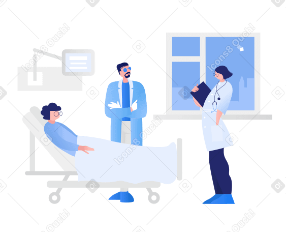 Patient in ward with doctors Illustration in PNG, SVG