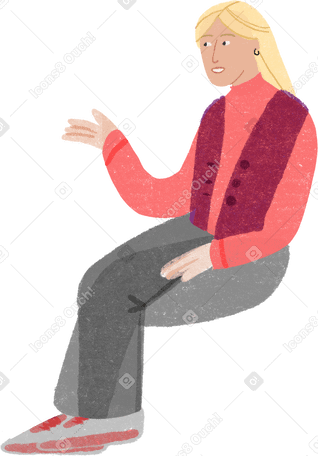 girl happily talking while sitting down PNG, SVG