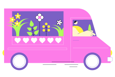 Man driving a delivery van with flowers PNG, SVG