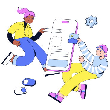 Giovane uomo e donna che sviluppano un'app mobile PNG, SVG
