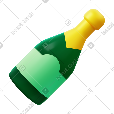 3D champagne bottle PNG, SVG