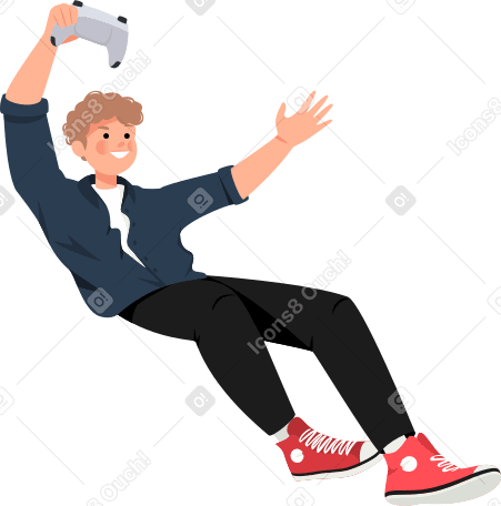 joyful boy with gamepad Illustration in PNG, SVG