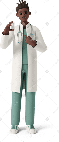 3D doctor with jar of pills Illustration in PNG, SVG