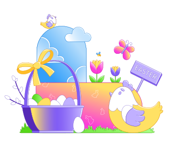 Easter chicken with a basket of eggs PNG, SVG