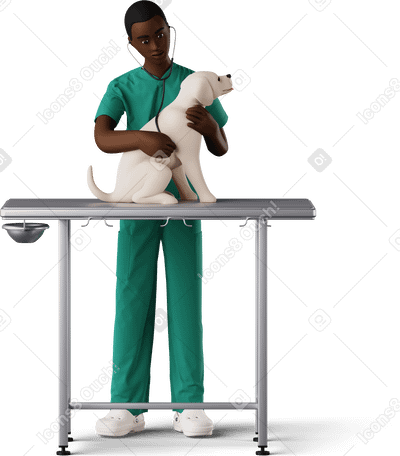 3D female veterinarian doctor checking dog with stethoscope Illustration in PNG, SVG