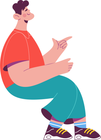 Illustration seated man showing something aux formats PNG, SVG