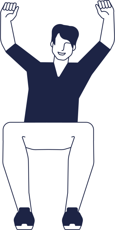 Smiling man is  sitting with his hands raised up PNG、SVG