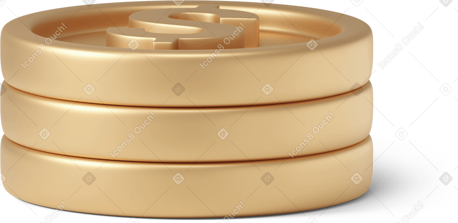 3D pile of three dollar coins Illustration in PNG, SVG