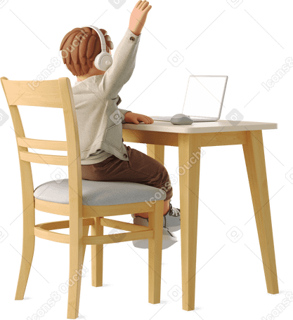 3D little boy at the table Illustration in PNG, SVG