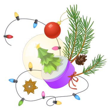 Анимированная иллюстрация Рождественские украшения и снежный шар в GIF, Lottie (JSON), AE