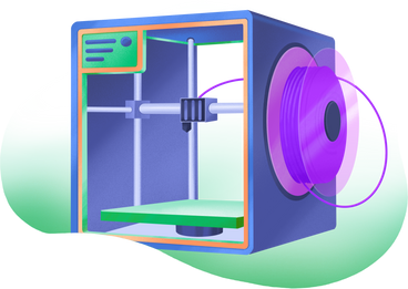Grande imprimante 3d bleue avec bobine violette PNG, SVG