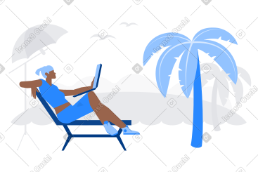 在海滩上远程工作的女人 PNG, SVG