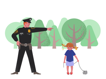 Policeman telling little girl off for carrying a chain mace PNG, SVG