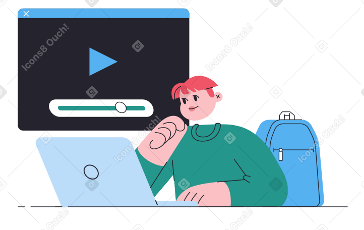 Boy watching education videos and study at home  Illustration in PNG, SVG