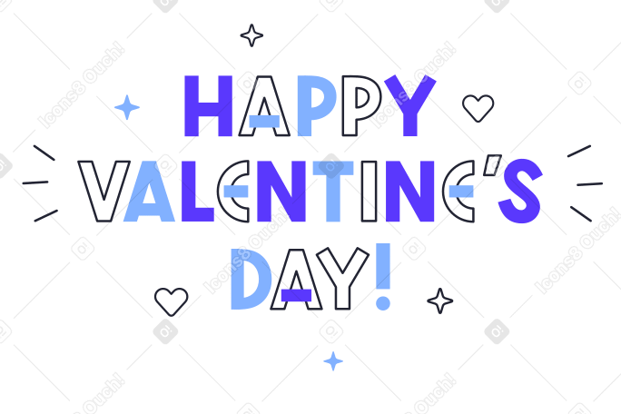 Happy Valentine's Day text with hearts and stars PNG, SVG