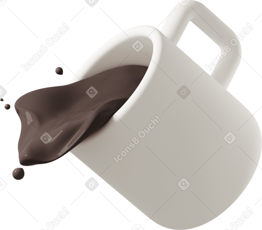 3D coffee spilling out of mug PNG, SVG