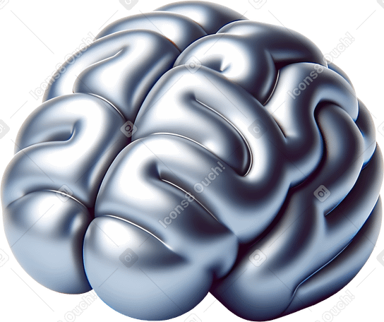 3D silver brain PNG, SVG