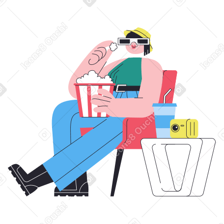 Woman watching a movie with popcorn PNG, SVG