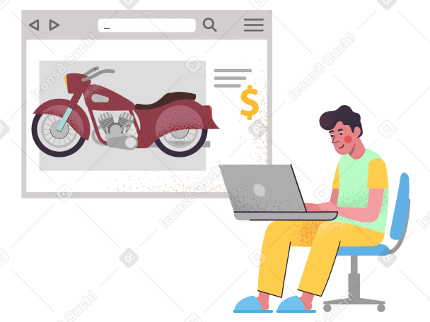 Buying a motorcycle online Illustration in PNG, SVG