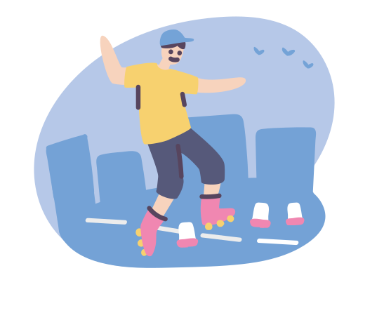 Inline roller skater on a slalom course Illustration in PNG, SVG