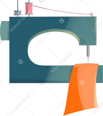 sewing machine with orange piece of fabric Illustration in PNG, SVG