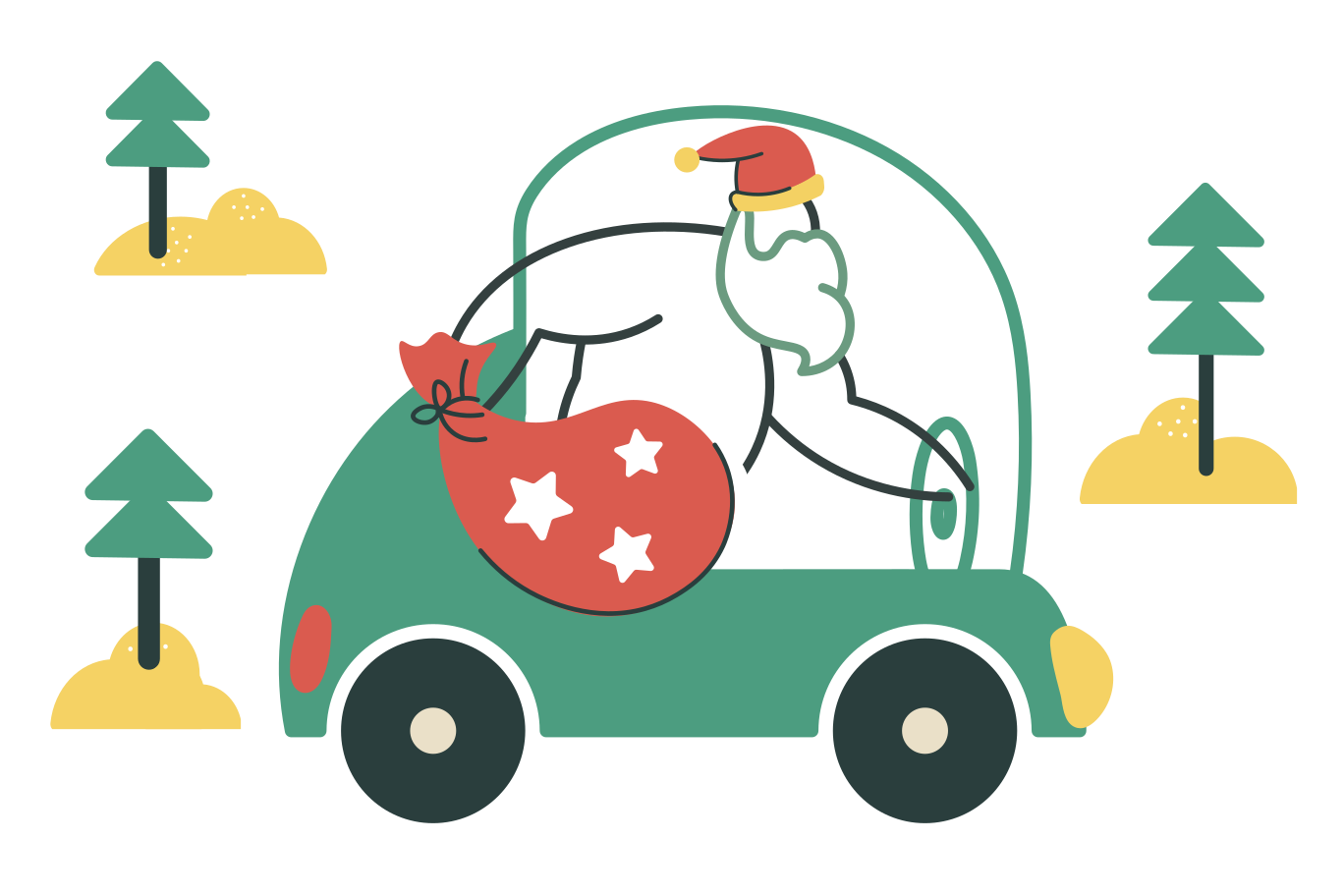 Santa in a car Illustration in PNG, SVG