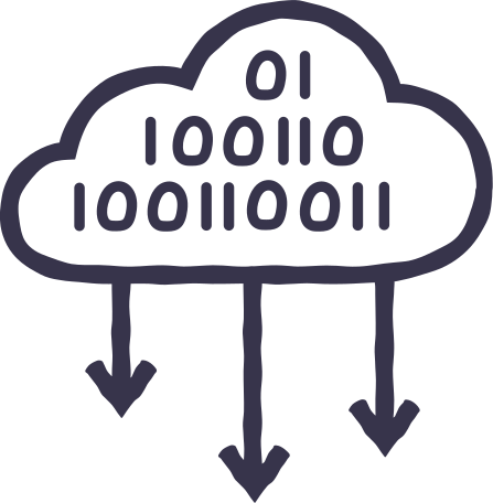 cloud with three arrows down and binary code inside Illustration in PNG, SVG