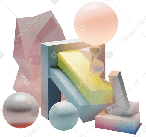 3D 带有彩色物体的抽象构图 PNG, SVG