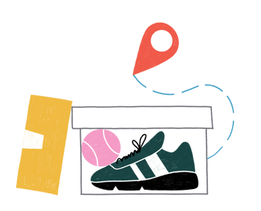 Sneaker and ball delivery with geolocation icon PNG, SVG
