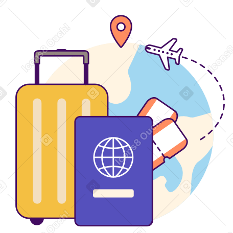 护照、手提箱和环游世界的机票动态插图，格式有GIF、Lottie (JSON)、AE