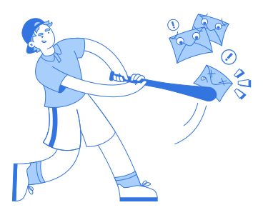 Young man beating spam with a baseball bat PNG, SVG