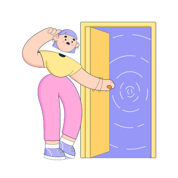 Une femme perplexe ouvre la porte au vide PNG, SVG