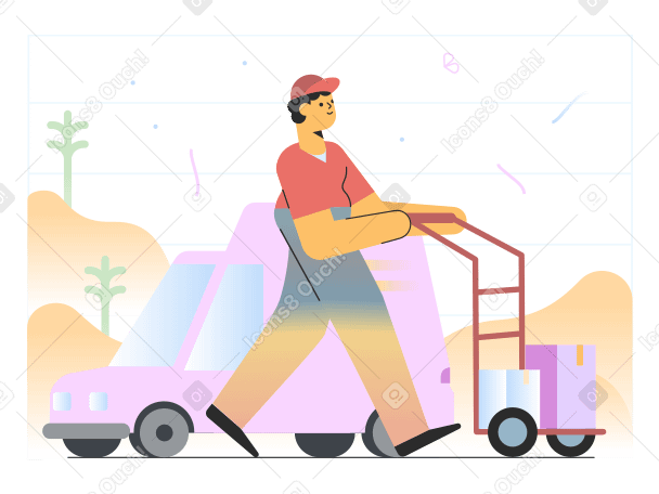 Delivery man coming with boxes from a car Illustration in PNG, SVG