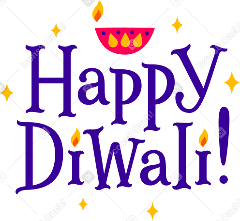 lettering happy diwali with diya lamp text PNG, SVG