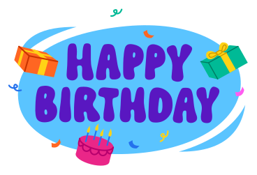 Happy birthday lettering with presents and cake PNG, SVG