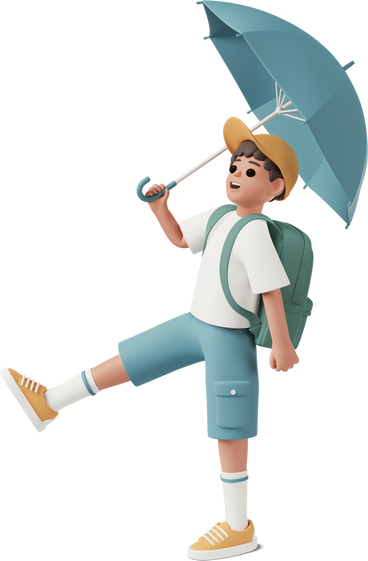 schoolboy with umbrella PNG, SVG