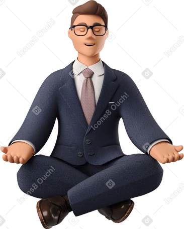 3D Бизнесмен в темно-синем костюме медитирует в PNG, SVG
