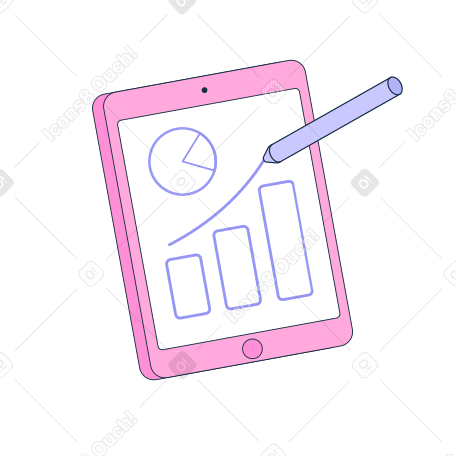 iPad with stylus, graph and chart PNG, SVG