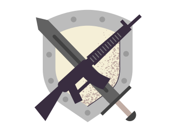 Rifle and sword on shield PNG, SVG