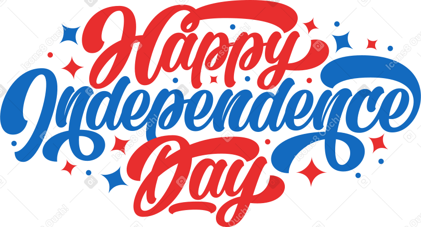 lettering happy independence day with sparkles Illustration in PNG, SVG