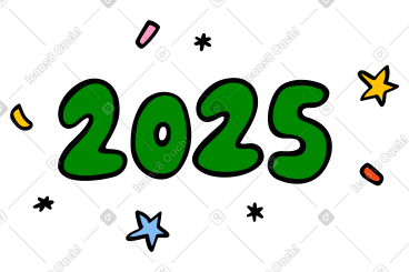 带星星和五彩纸屑的数字 2025 PNG, SVG